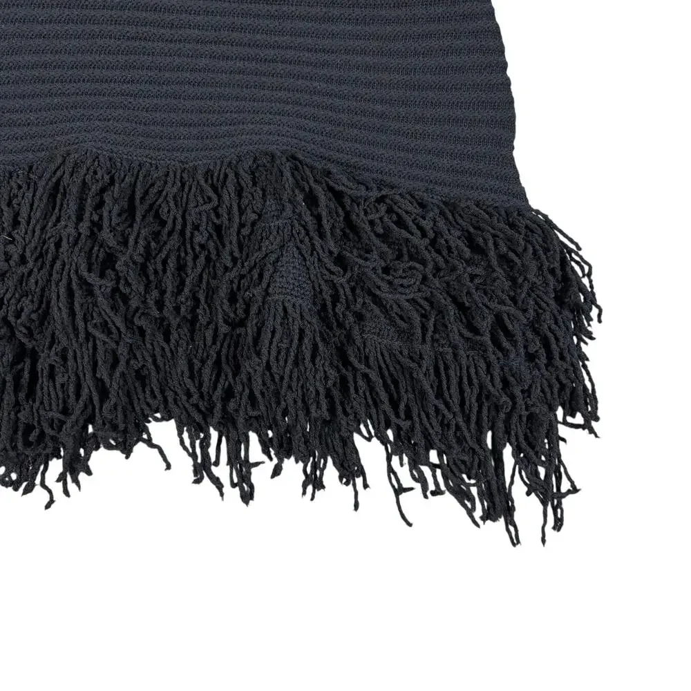 ZARA Black Knit Fringe Mini Skirt Size S Cotton Blend Festival Boho Editorial - Picture 2 of 6